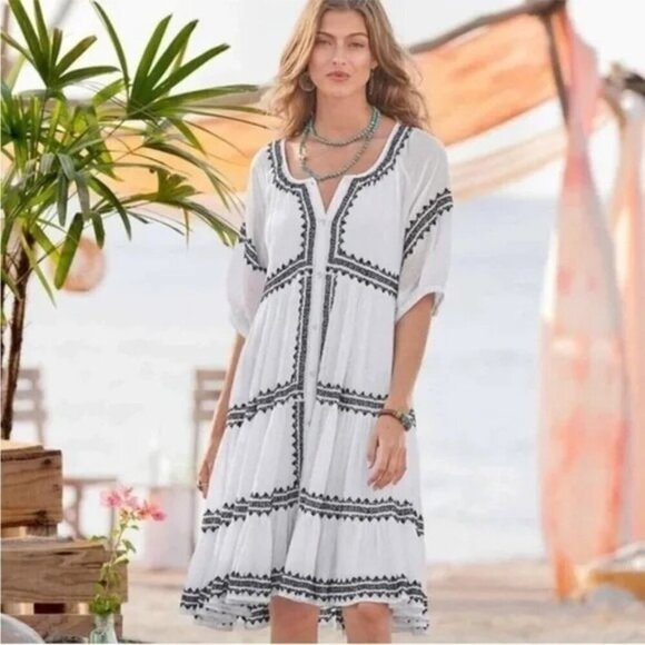 Sundance Sea La Vie Dress Embroidered Button Down Ladies Size PSmall White Black - Picture 11 of 12